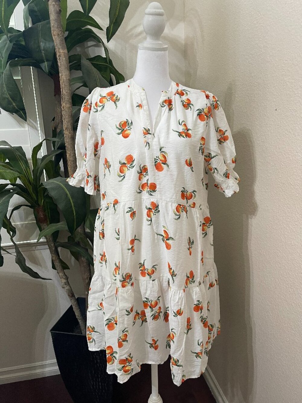 Velvet Heart Orange Fruit Print Tiered Dress Size M